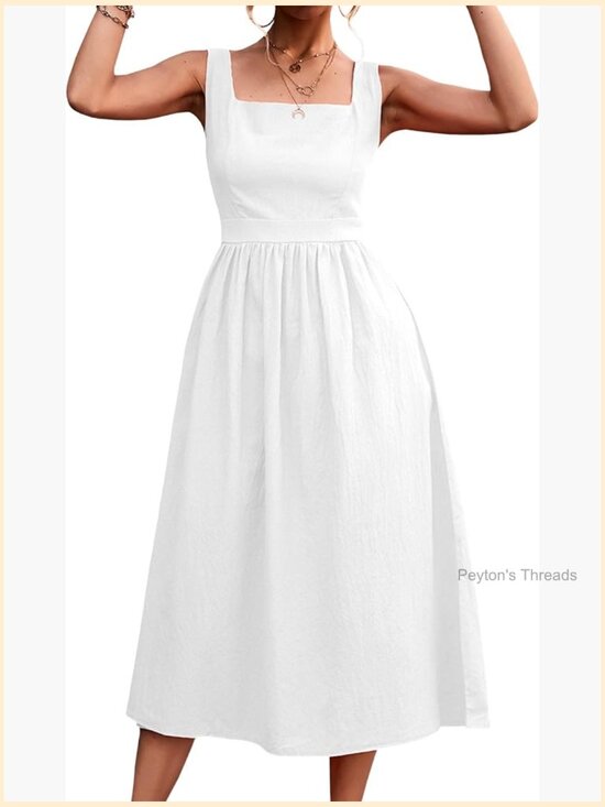 Dresses & Skirts - Women's Square Collar Casual Dress Sleeveless Pleated A-Line Backless Midi